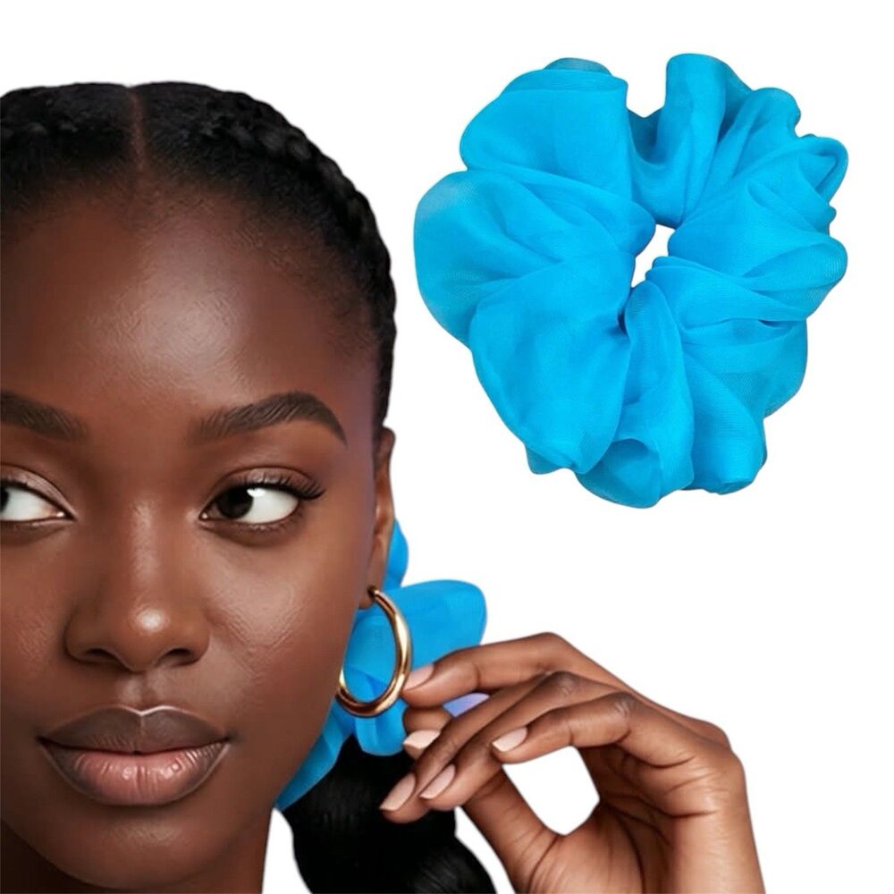 New Blue Chiffon Scrunchie Hair Tie XLarge Women’s And Girls - Picture 11 of 12